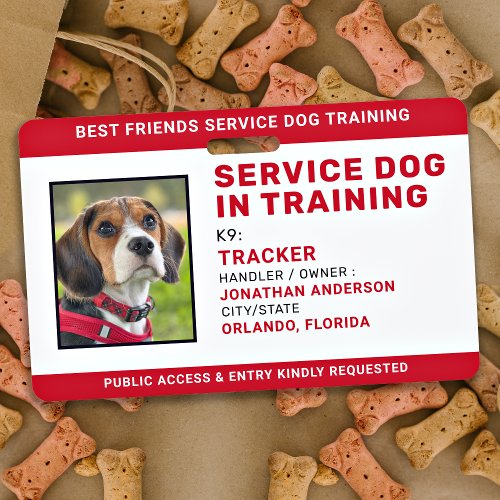 Service Dog In Training ID Red Personalized Photo  Badge