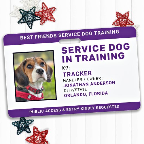 Service Dog In Training Personalized Photo ID Badge