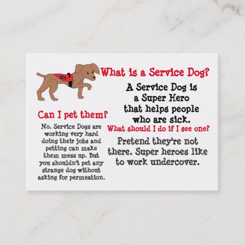 Service Dog Information for Kids Calling Card