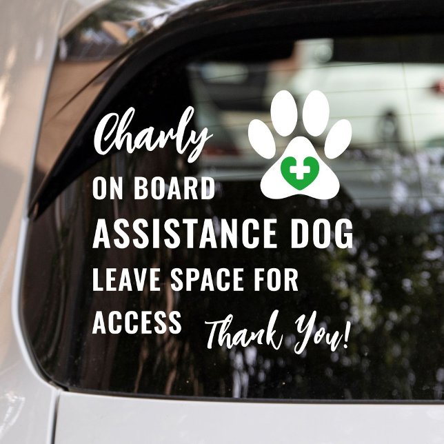Service Dog on Board Green Medical Logo Car Window Cling (Service dog, emotional support dog or therapy dog on board car window cling with green medical logo.)