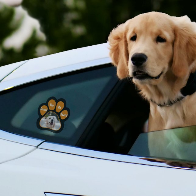 Service Dog On Board Paw Print Photo Orange Black  Window Cling (Creator Uploaded)