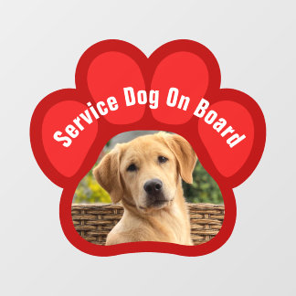 Service Dog On Board Paw Print Photo Red Window Cling