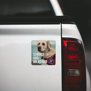 Service Dog on Board Photo Custom Text Car Magnet