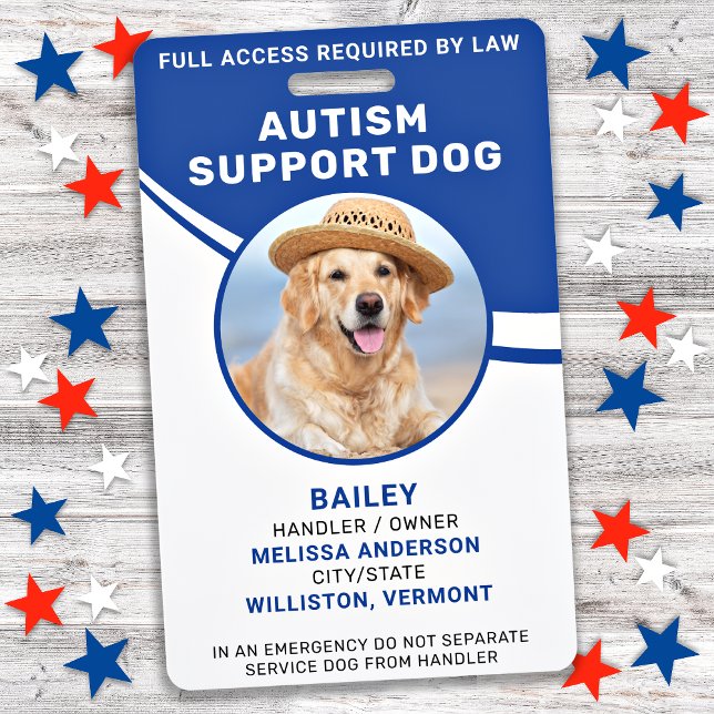 Service Dog Personalized Autism Support Dog Photo Badge (Creator Uploaded)