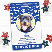 Service Dog Personalized Blue Paw Prints Photo ID Badge