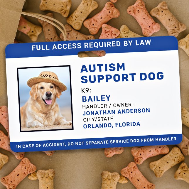 Service Dog Personalized Photo Autism Support Dog  Badge (Creator Uploaded)
