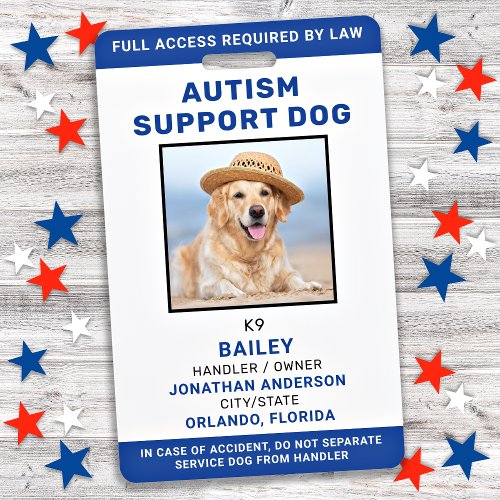 Service Dog Personalized Photo ID Autism Support Badge
