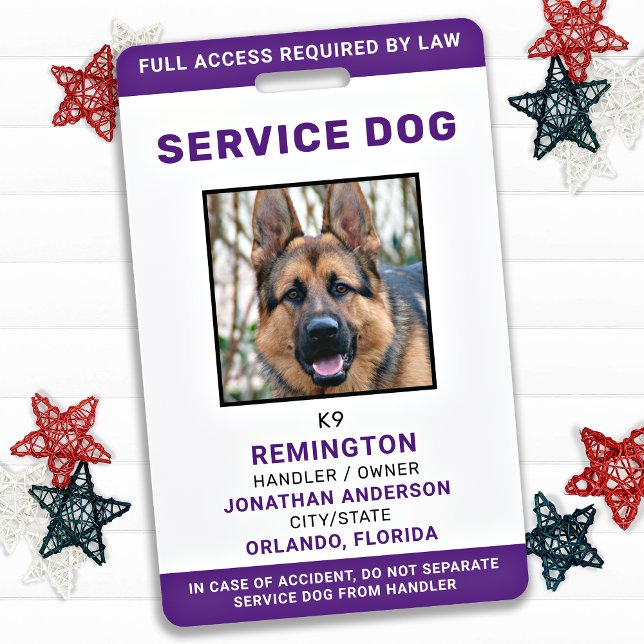 Service Dog Personalized Purple Photo ID Badge (Creator Uploaded)