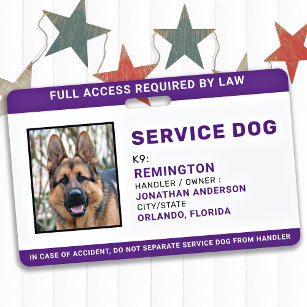 Service Dog Personalized Simple Photo ID Badge