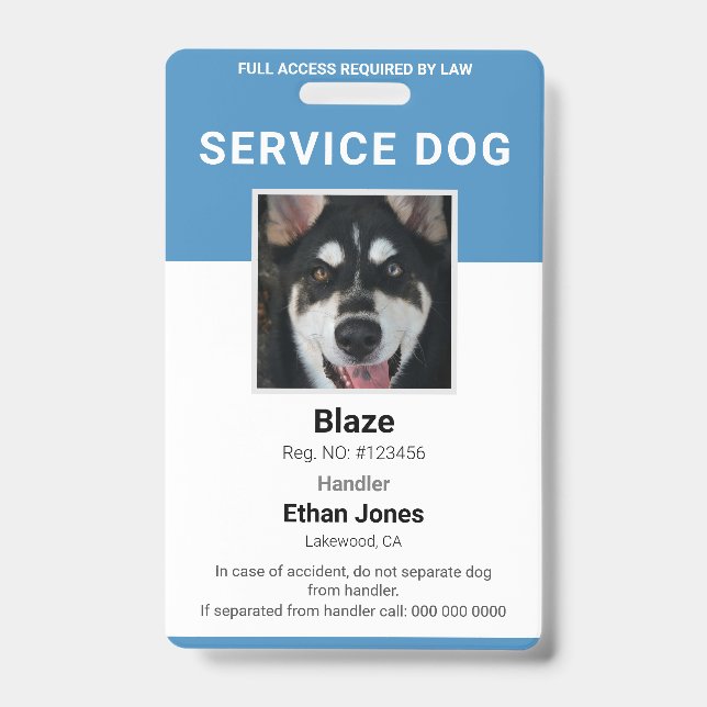 Service Dog Photo Blue Badge (Front)