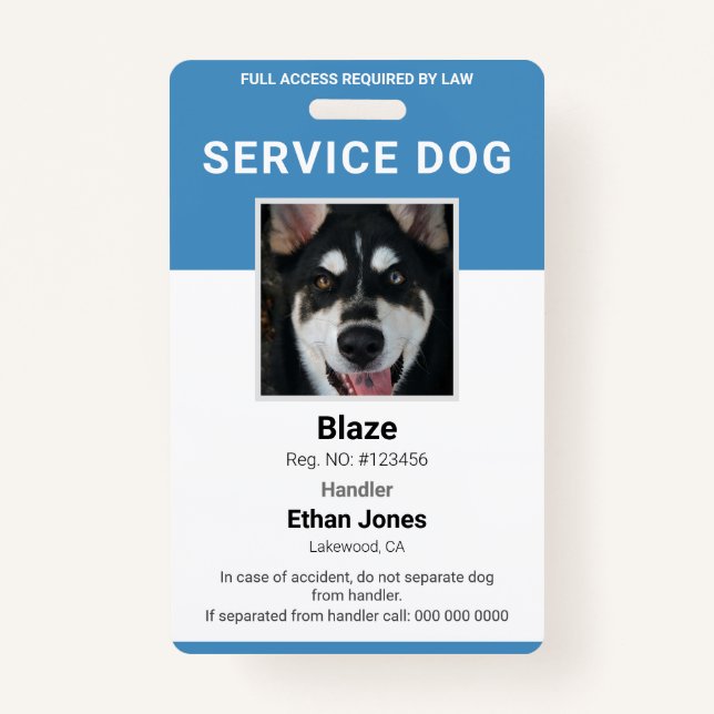 Service Dog Photo Blue Badge (Front)