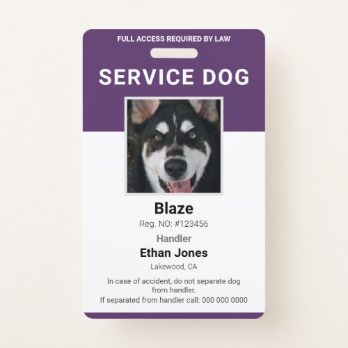 Service Dog Photo Purple Badge