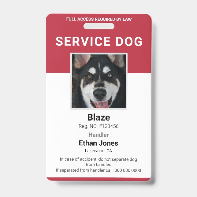 Service Dog Photo Red Badge (Front)