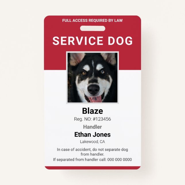 Service Dog Photo Red Badge (Front)