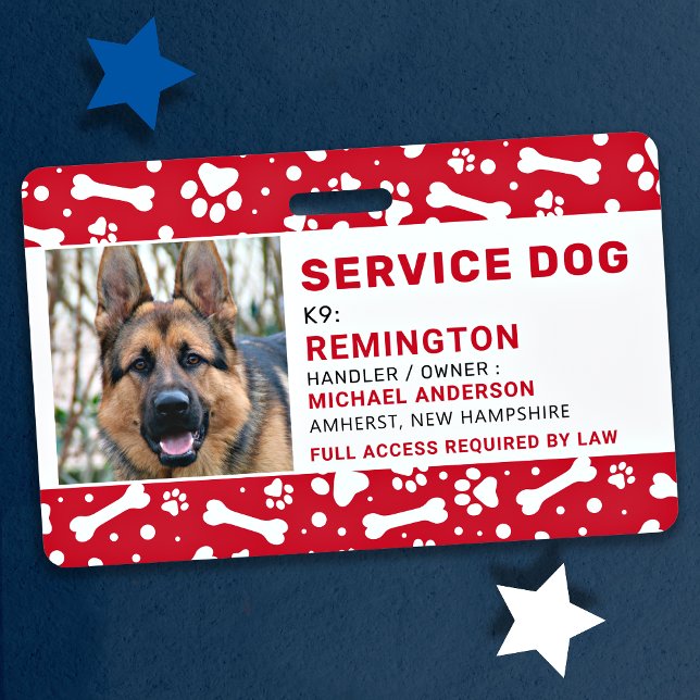 Service Dog Red Paw Prints Personalized Photo ID Badge (Creator Uploaded)