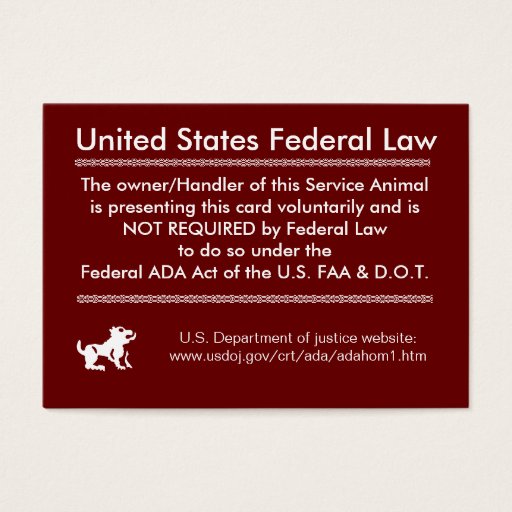 Customizable Service Dog Rights Card Business Card Template