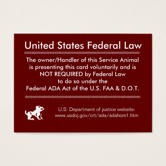 Service Dog Rights Card (Front)