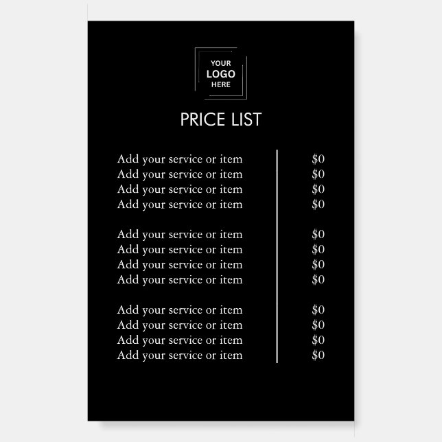 Service Menu | Black Business Logo Foam Board Sign (Front)