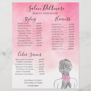 Service Menu Girl w/ Braid Pink Watercolor Letterhead