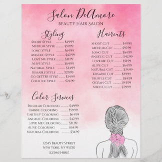 Service Menu Girl w/ Braid Pink Watercolor Letterhead