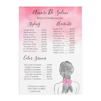 Service Menu Girl w/ Braid Pink Watercolor Poster Acrylic Print