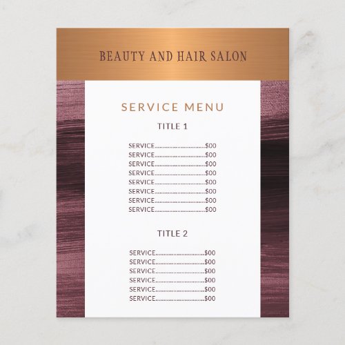 Service menu promotional beauty salon flyer