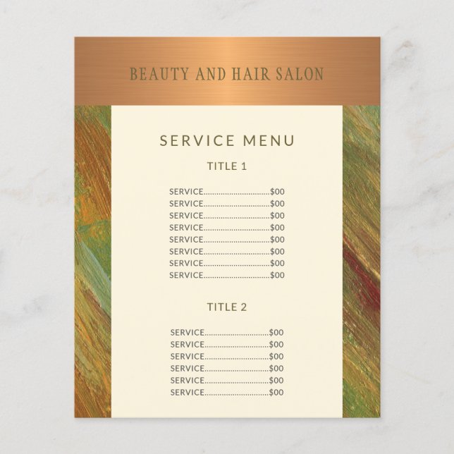 Service menu promotional modern beauty salon flyer (Front)