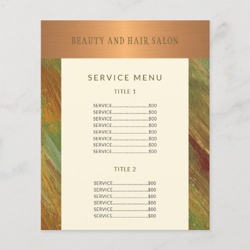 Service menu promotional modern beauty salon flyer