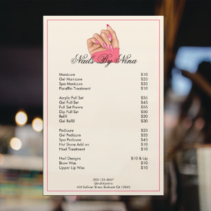 Service Price List l Nail Artist Beauty Salon Window Cling