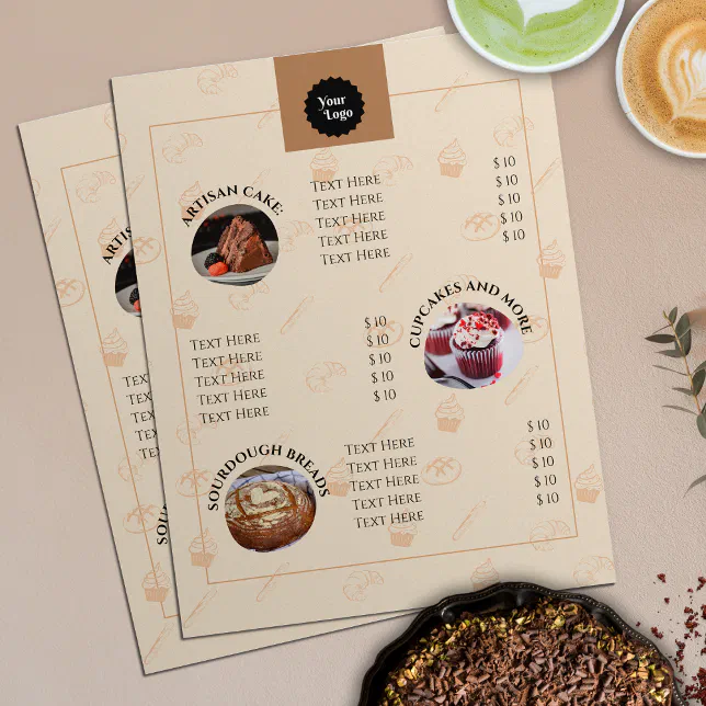 Service Price List Menu Bakery Beige Icons Logo Flyer | Zazzle