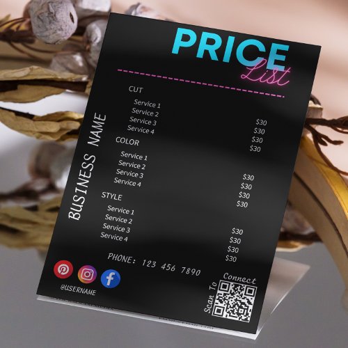 Service Price List Scan Me Black Marketing Flyer