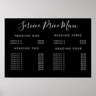 Service Price Menu Custom Make Printed Poster