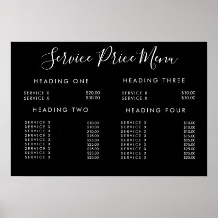 Service Price Menu Custom Make Printed Poster