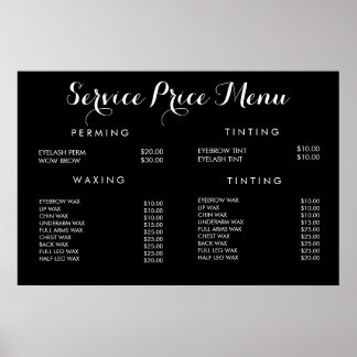 Service Price Menu Custom Printed Poster