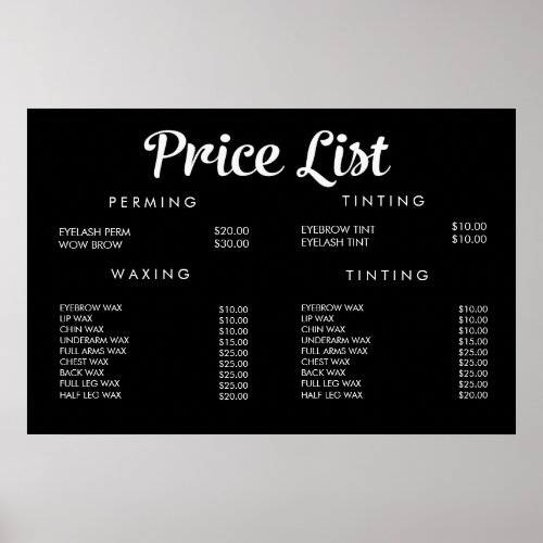 Service Price Menu Custom Printed Poster