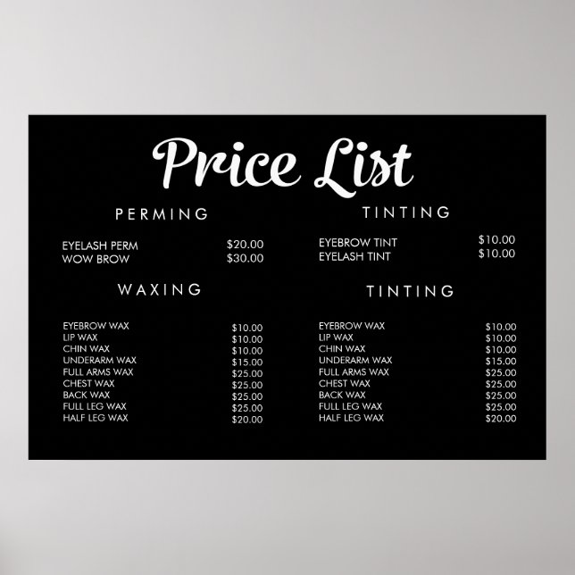 Service Price Menu Custom Printed Poster (Front)