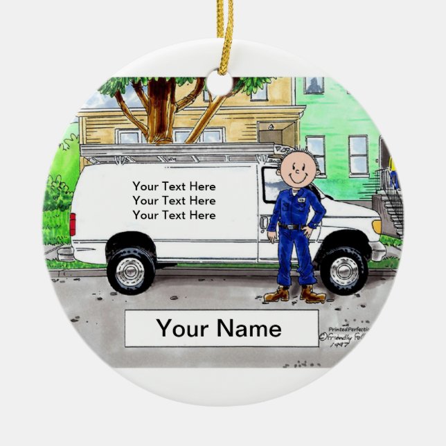 Service  Van, White - Male Ceramic Ornament (Front)