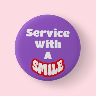 Service With A Smile Red & White Text Badge/ Button