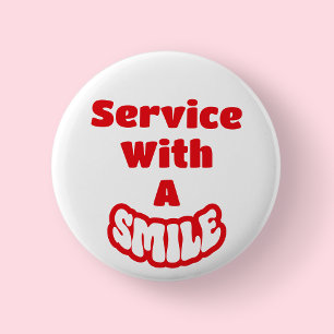 Service With A Smile Red & White Text Badge/ Button