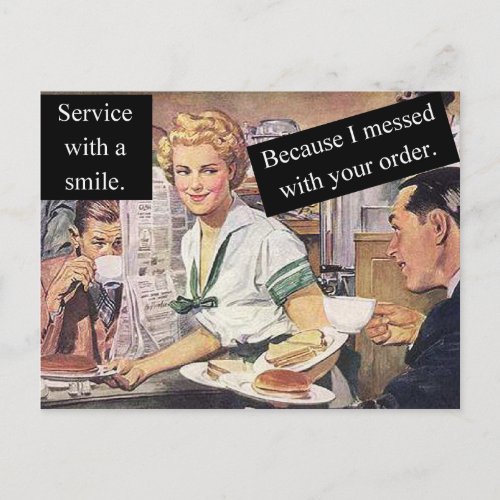 Service With A Smile _ Vintage Diner Waitress Postcard