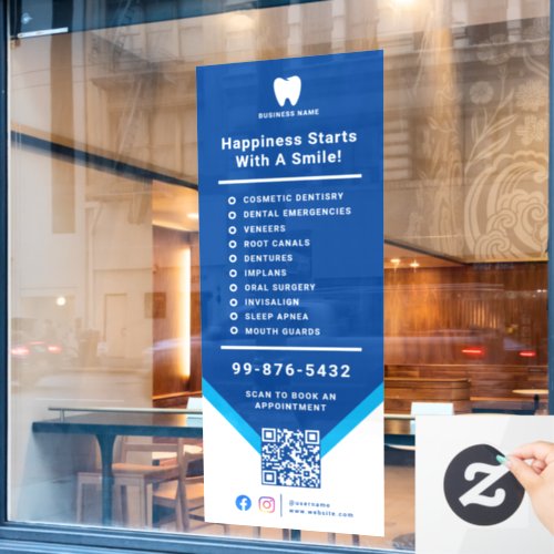 Services Dentist  Business Logo QR Code Window Cling