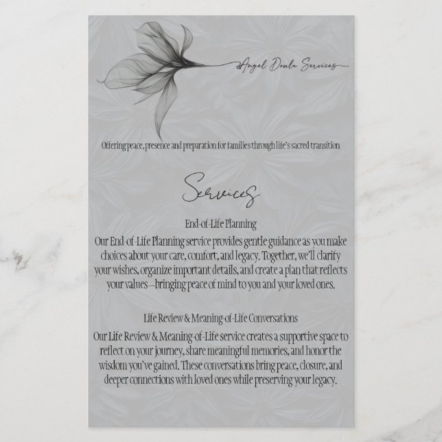 Services Menu Flyer (Front)