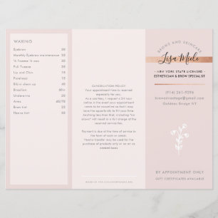 SERVICES PRICE LIST beauty salon rose gold pink