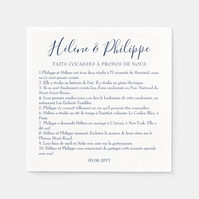 Serviettes De Cocktail De Mariage Bleu Marin Napkins (Front)
