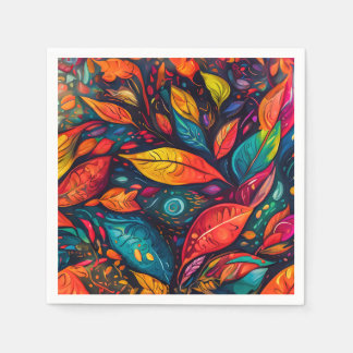Serviettes with colorful leaf motif napkins