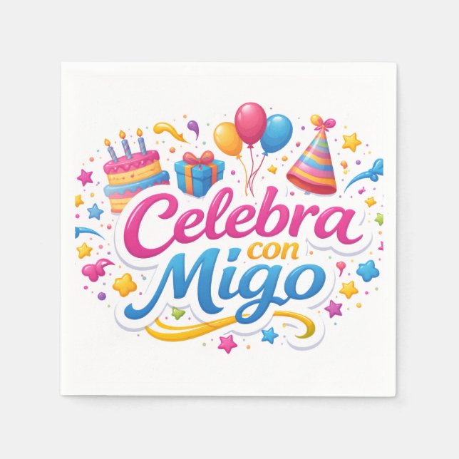 Servilleta de Papel con Diseño “Celebra Conmigo” | Napkins (Front)