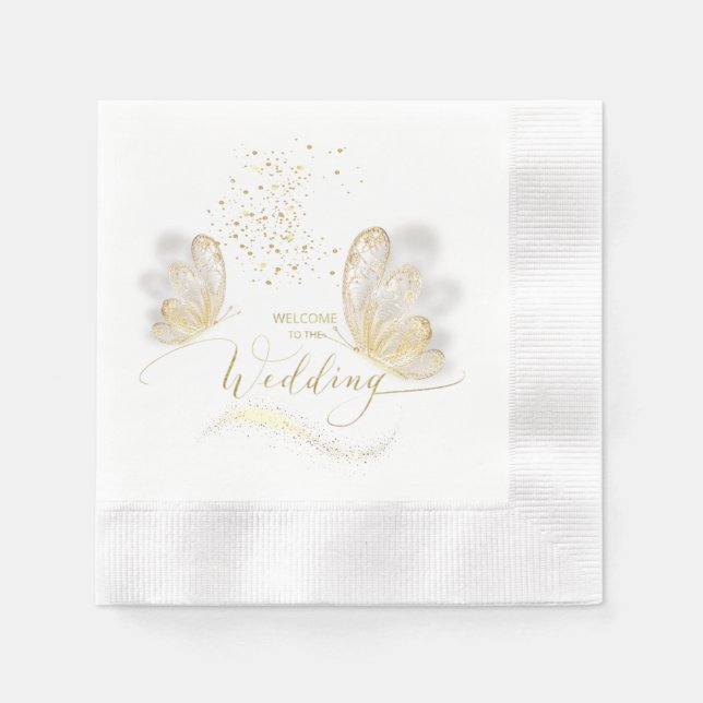 Servilleta de papel con mariposas doradas napkins (Front)