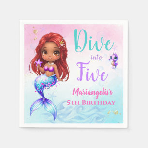 Servilletas De Papel Afro Red Hair Mermaid Birthda Napkins
