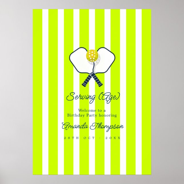 Serving (Age) Neon Pickleball Birthday Welcome Poster (Front)