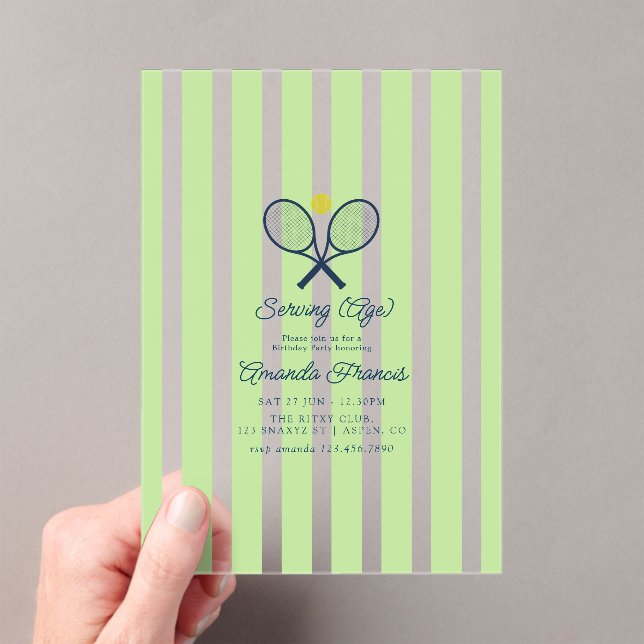 Serving Age Preppy Tennis Birthday Party Acrylic Invitations (Insitu (Handheld))
